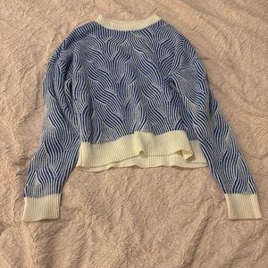 SHEIN Blue and Cream Wave Pattern Sweater